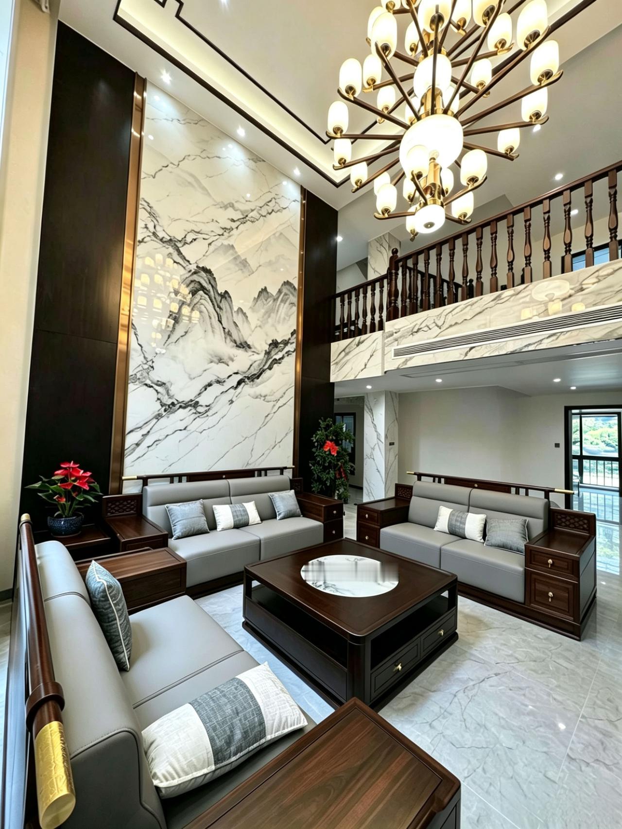 新中式客厅风格装修新中式家具全屋定制家具实木家具客厅搭配