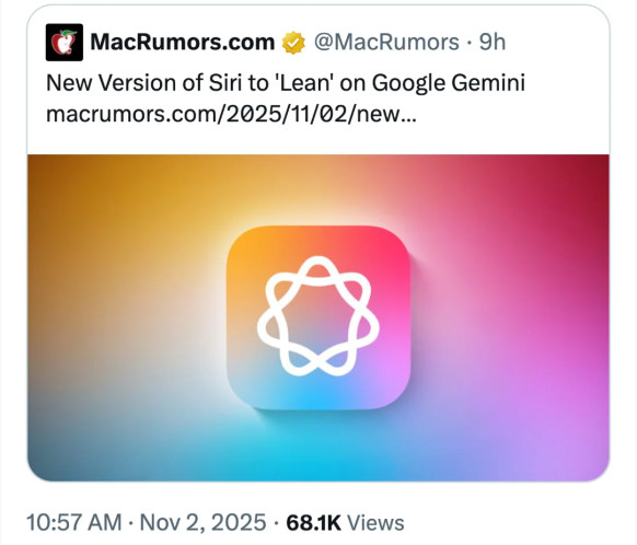 苹果终于要“请谷歌出山”了。最新爆料，苹果正付费让谷歌为Siri定制一版G