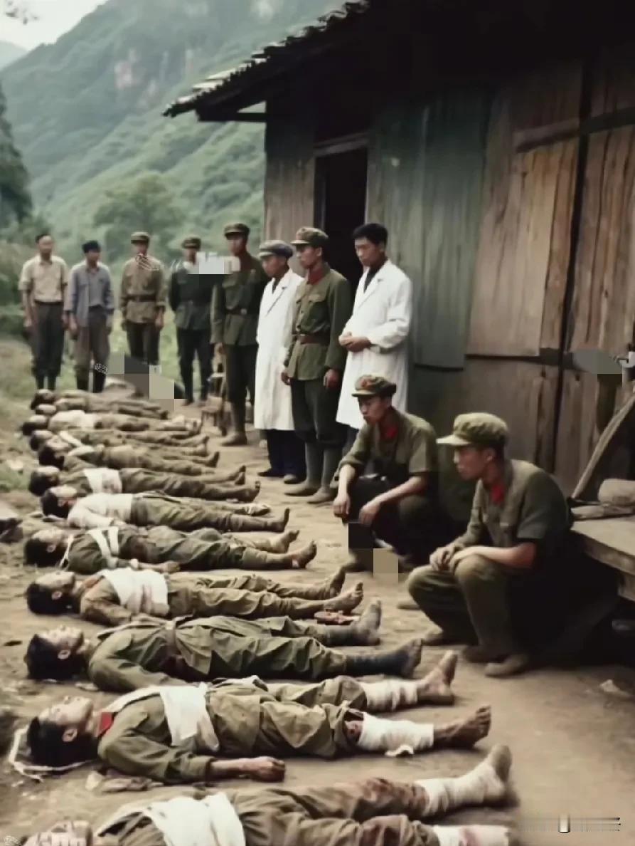 80年代，老山后方医院，这是刚刚从前线运下来的烈士遗体。1984年7月12日，