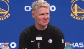 NBA常规赛，勇士123-114战胜爵士。赛后，勇士主帅科尔接受媒体采访，谈及