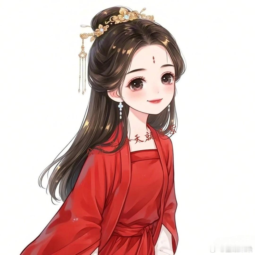 Q版古风红色少女头像