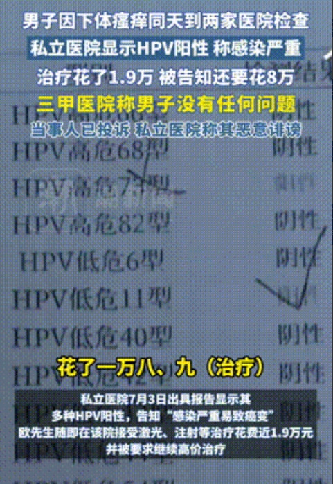 “真是作孽！”重庆，男子因下体痒的受不了，去私立医院检查后，显示男子HPV阳性感