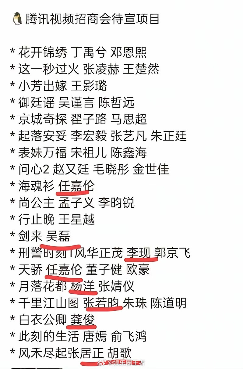快来看，网传这是腾讯待宣的大饼重点：1.胡歌《张居正》2.任嘉伦有《海魂