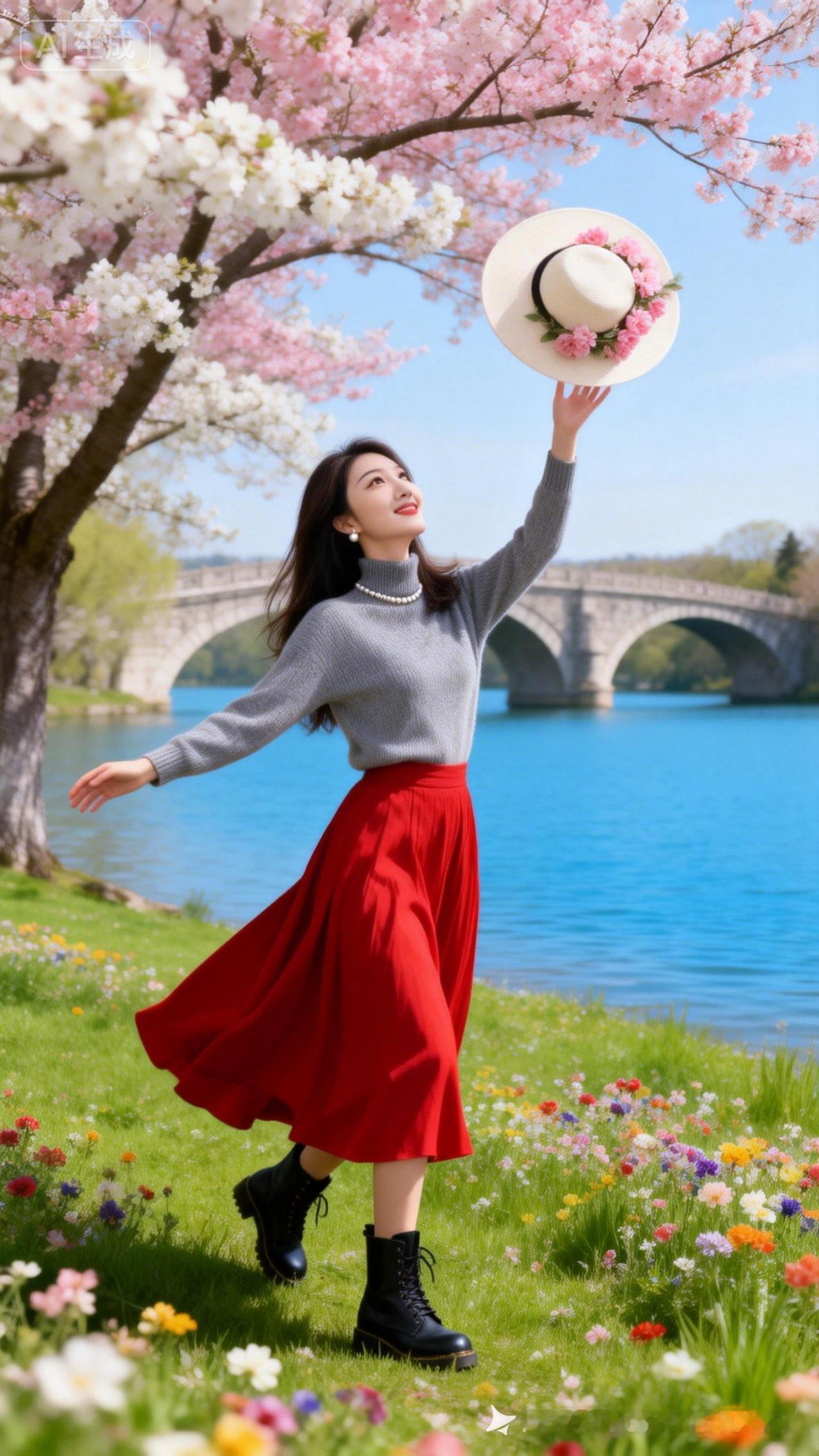 这姑娘在花海中旋转，好开心啊！