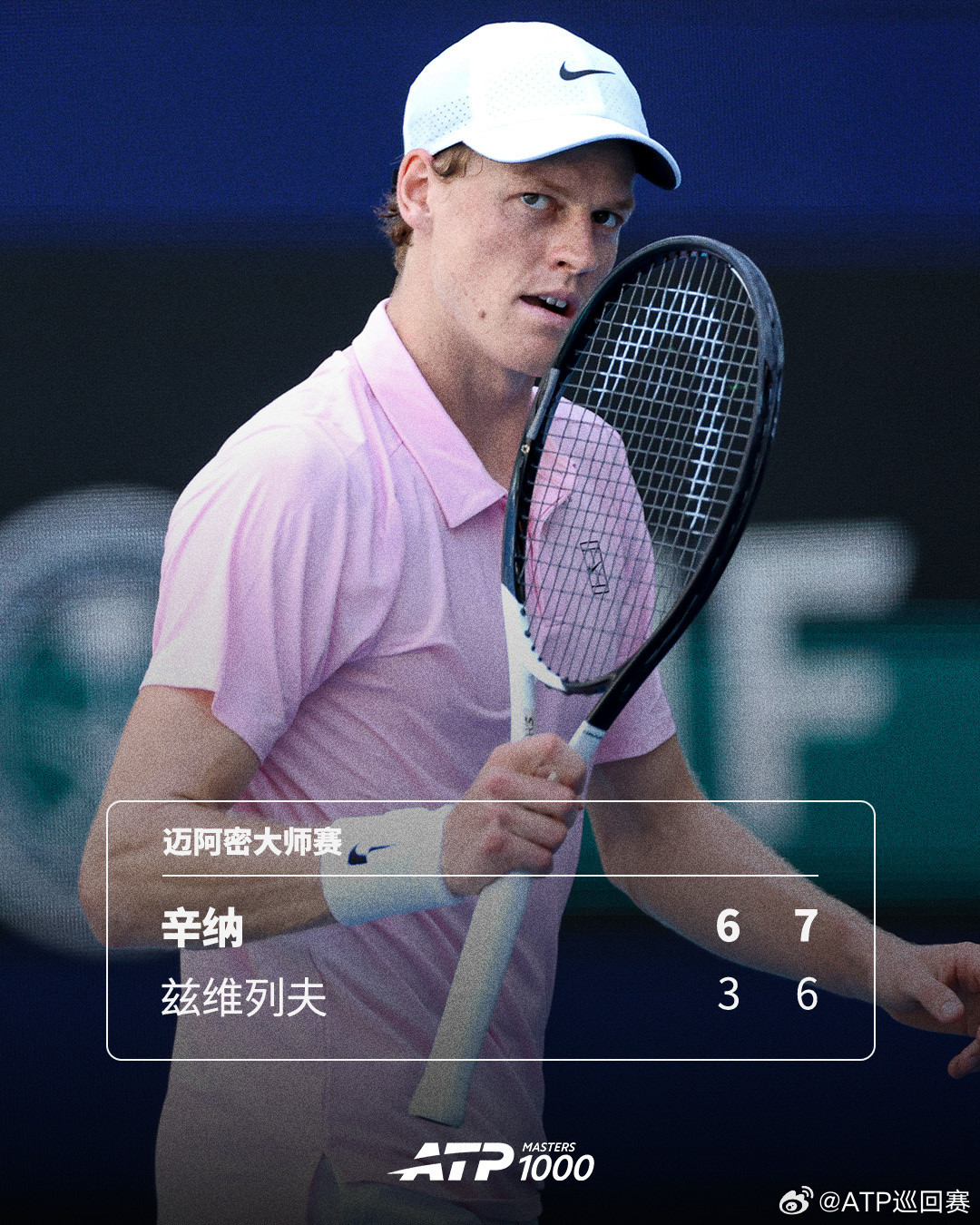 辛纳背靠背晋级决赛👊ATP1000迈阿密大师赛半决赛，2号种子辛纳以6-3