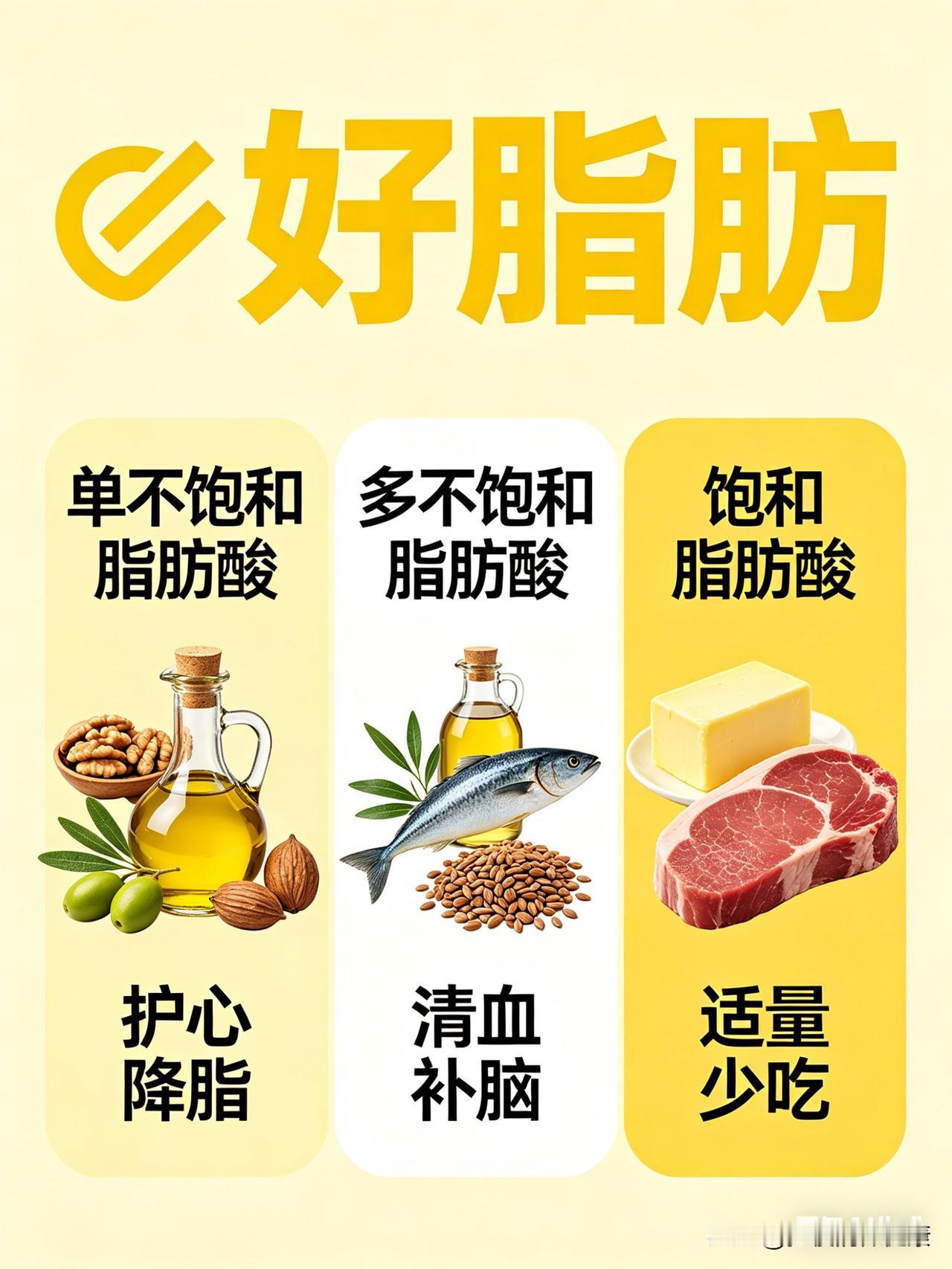 ✅1.单不饱和脂肪酸（最好）护心、降血脂食物：橄榄油、茶籽油、坚果✅