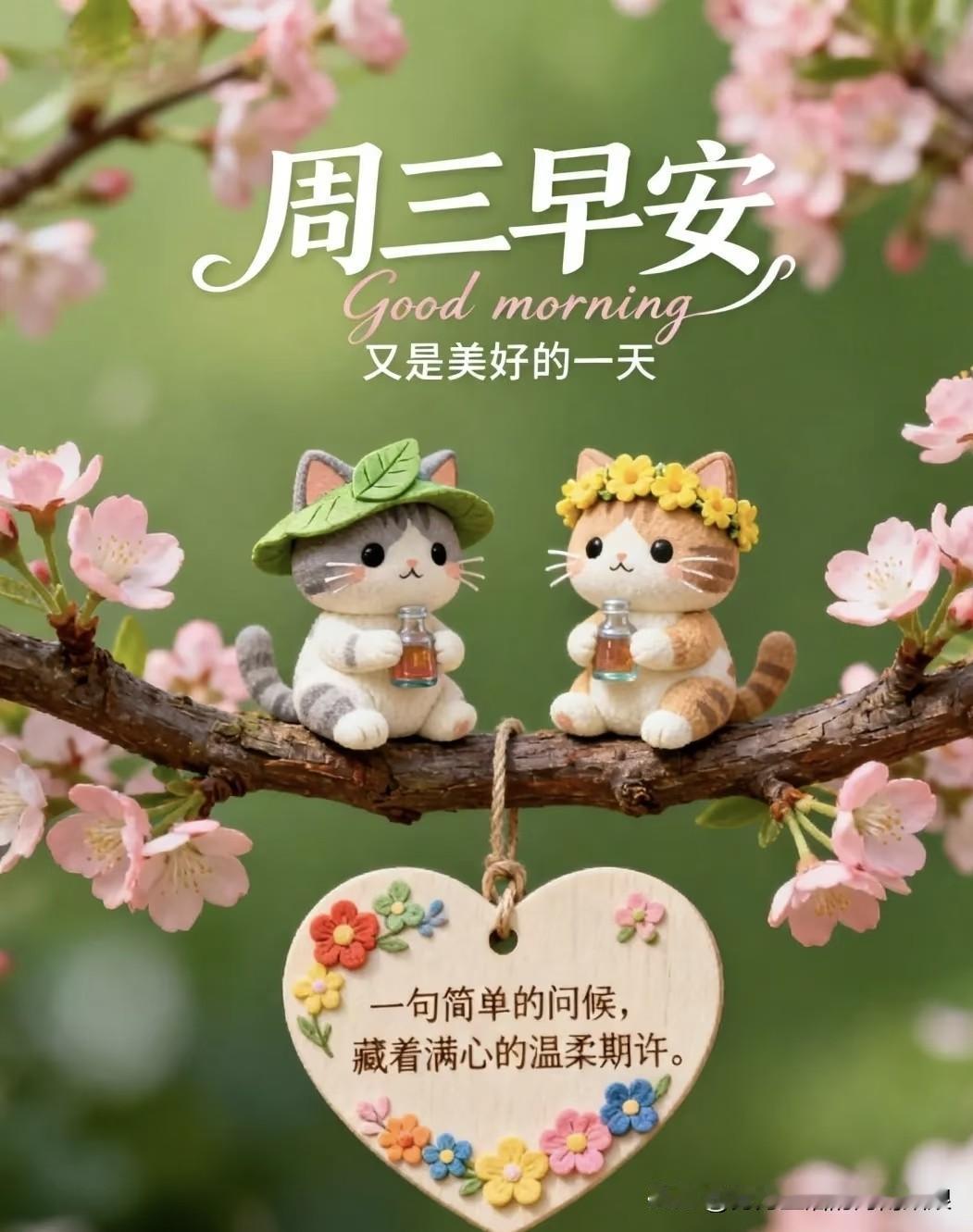 周三早安呀！愿你今天心情稳稳的，事情顺顺的，忙里也能偷点小快乐。早上好，周三