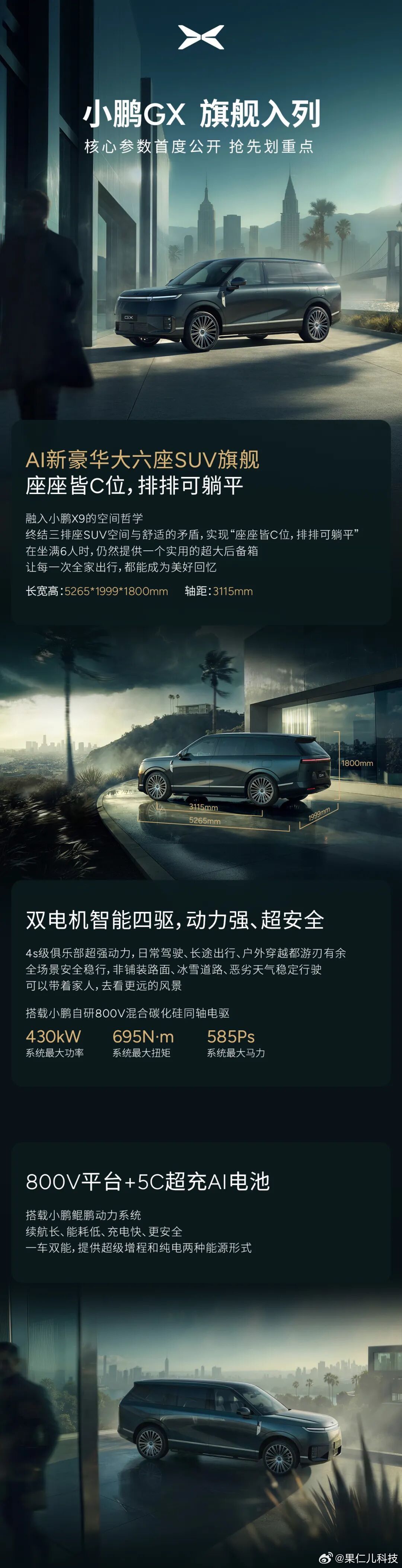 小鹏GX旗舰SUV核心参数首度公开：双电机智能四驱、鲲鹏动力系统，预计四