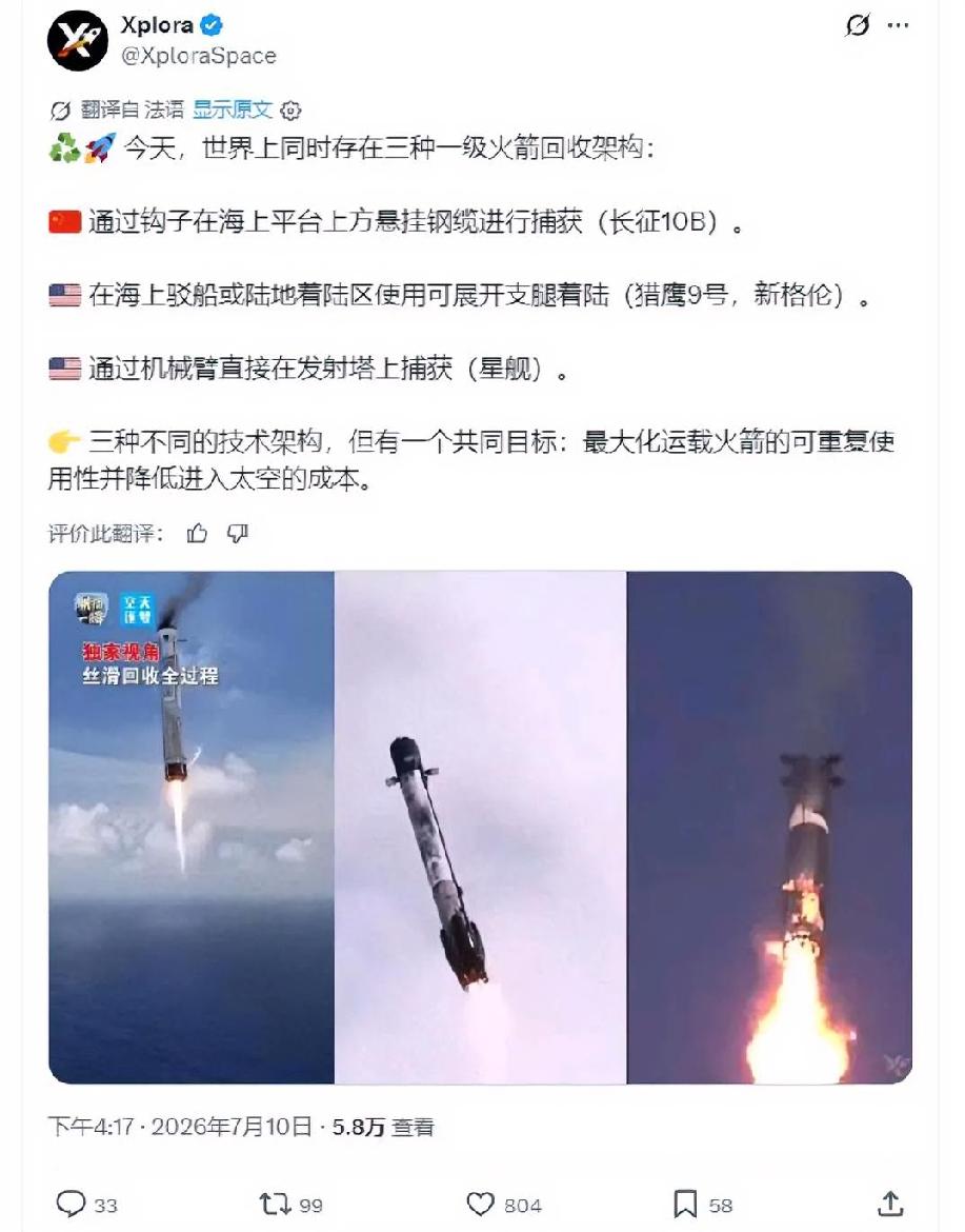 在X上，歪果仁掀起了研究中国长征10乙火箭回收的热潮。​有一位博主用简洁的三句