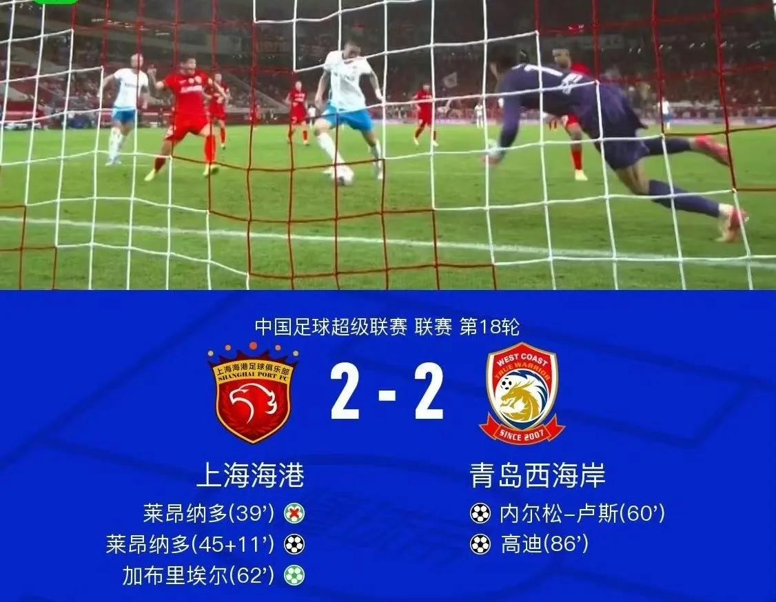 不争议，无码头！依靠主裁判送的两个点球，上海海港主场2：2逼平一周双赛的西海岸