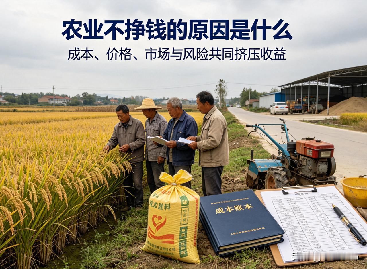 农业不挣钱的原因是什么?农业难挣钱，核心是多重因素叠加。首先农资、人工、土地成