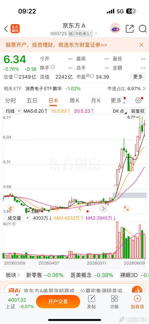 逢低关注，京东方A