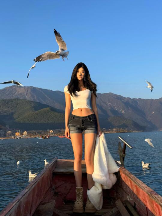 看到了泸沽湖的日出