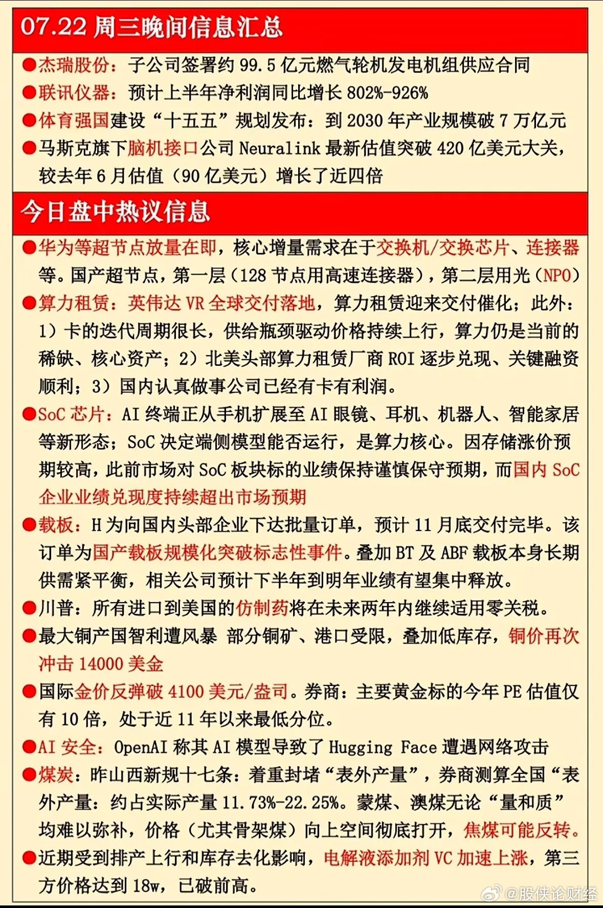 7月22日晚间信息汇总