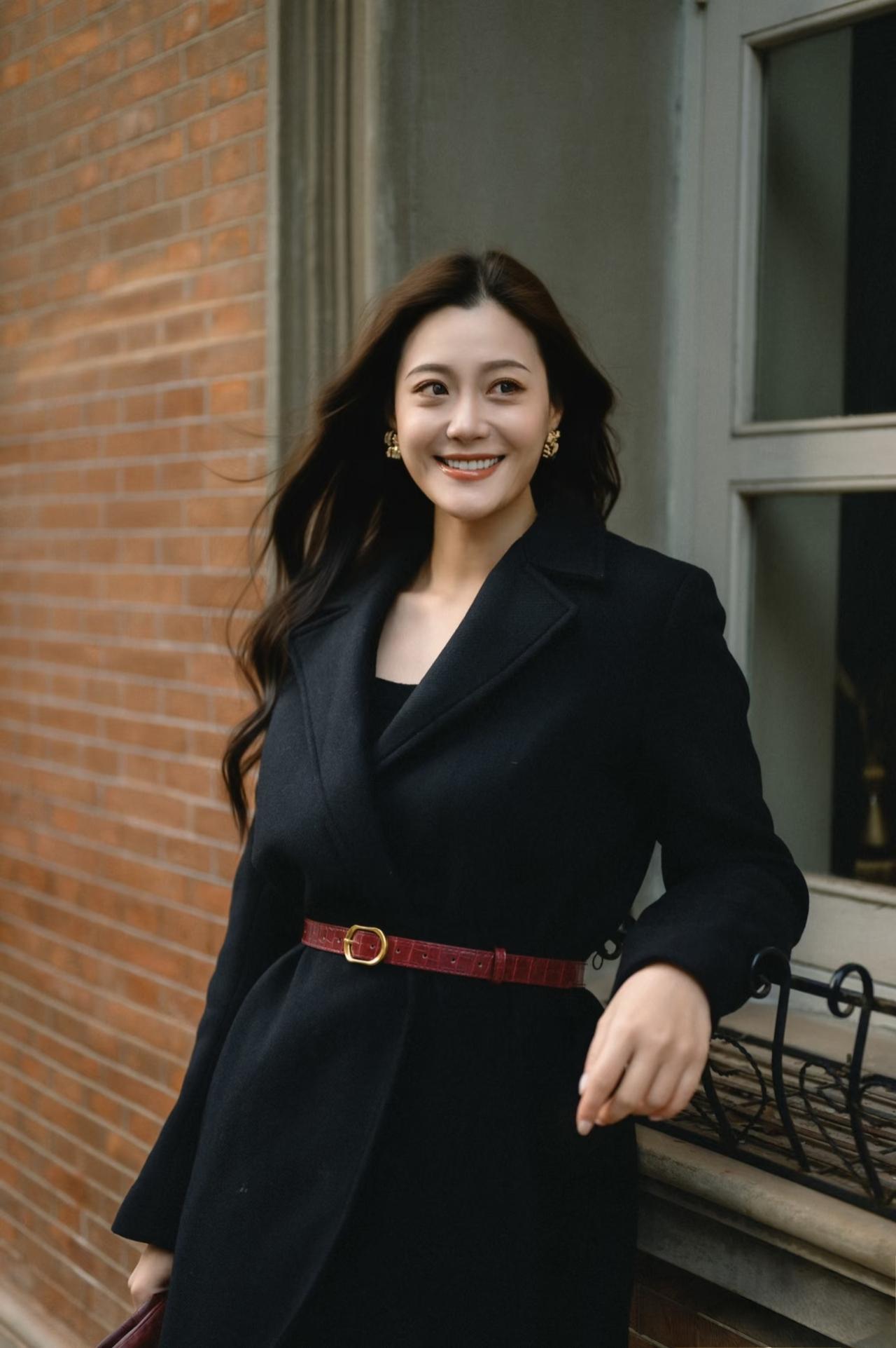 你认为最有气质的美女是谁淡淡的妆容，散开的披肩长发，深色的风衣，整体造型非常时尚