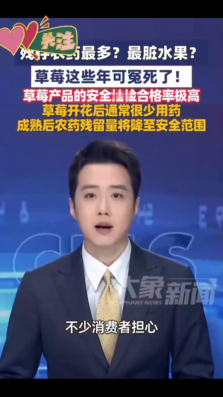 残存农药最多？最脏水果？草莓这些年可冤死了！大象新闻主播杨嘉祥。残存农药最多