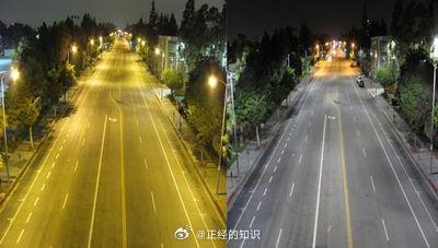 2014年，洛杉矶市的路灯改用LED照明，这是前后对比。​​​