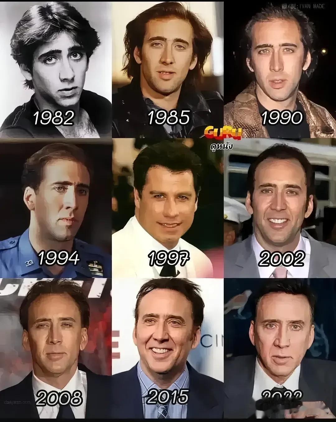 美国好莱坞巨星尼古拉斯凯奇大叔出道至今的颜值变化，从帅气逼人的小伙子到现在的油腻