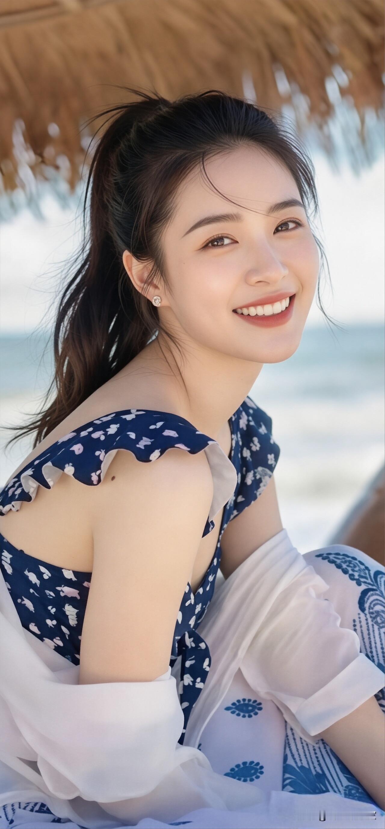 马尾辫美女（55）邝玲玲，这姑娘简直是夏日甜妹的天花板，隔着屏幕都能感受到那