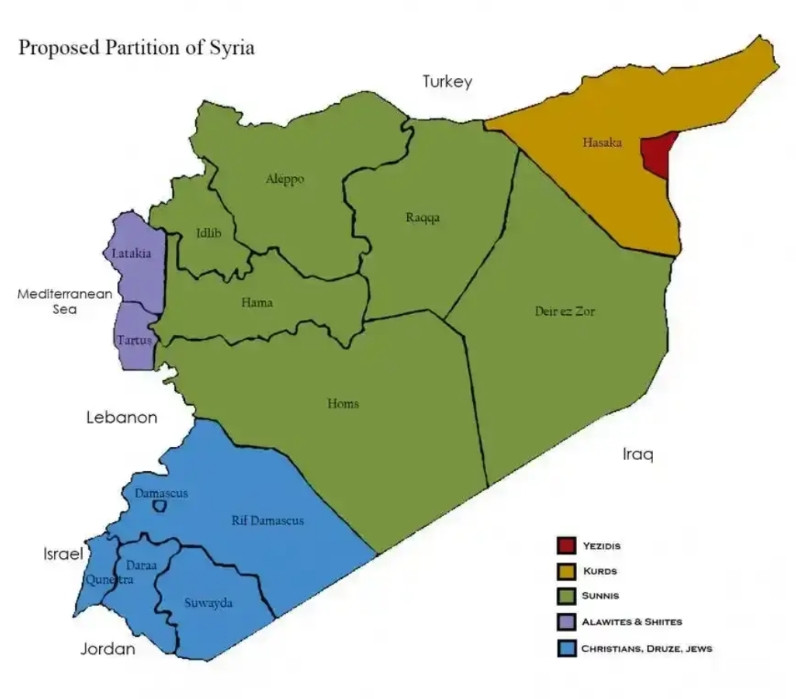叙利亚一分为四可能是最好的结局。阿萨德家族用了几十年也没有把叙利亚亚境内各教派