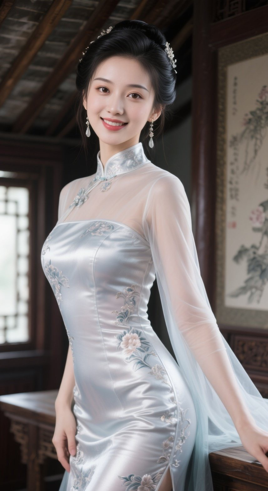 东方美眉旗袍修身，一笑倾城再笑倾国