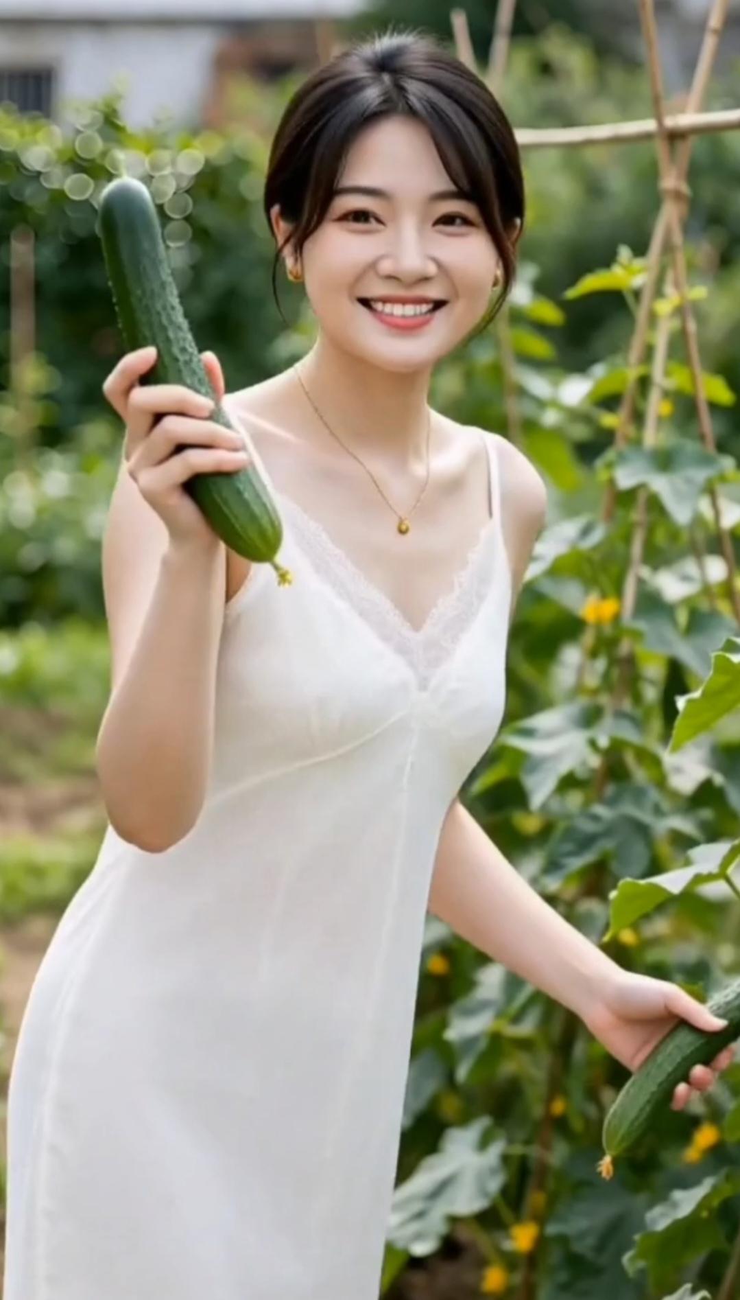 清晨从架下摘下来，在井边用凉水冲两下，咬一口脆响在齿间，甜汁顺着舌尖漫开，清香味