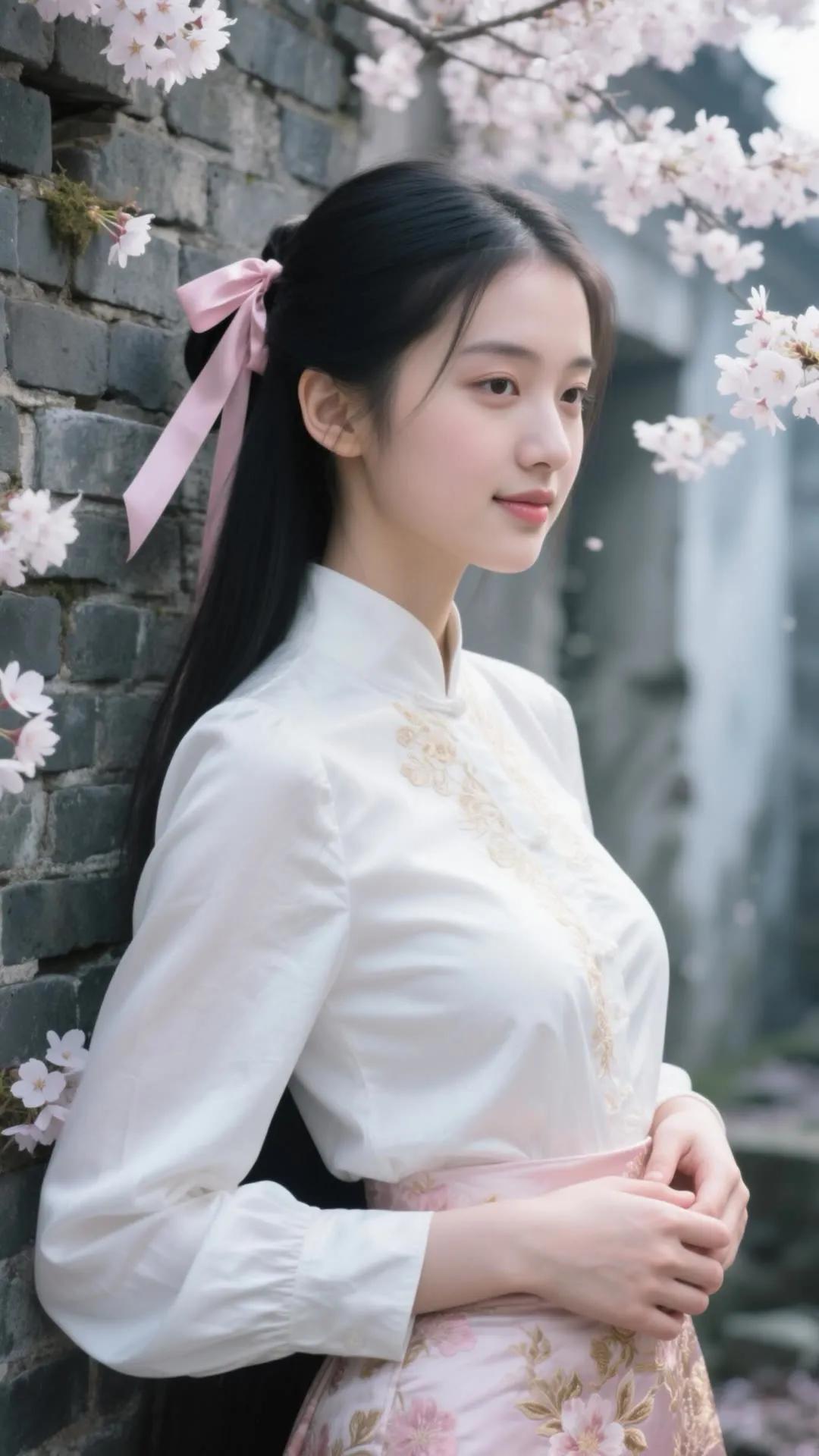 樱花树下，少女浅笑，古风韵味，美不胜收。