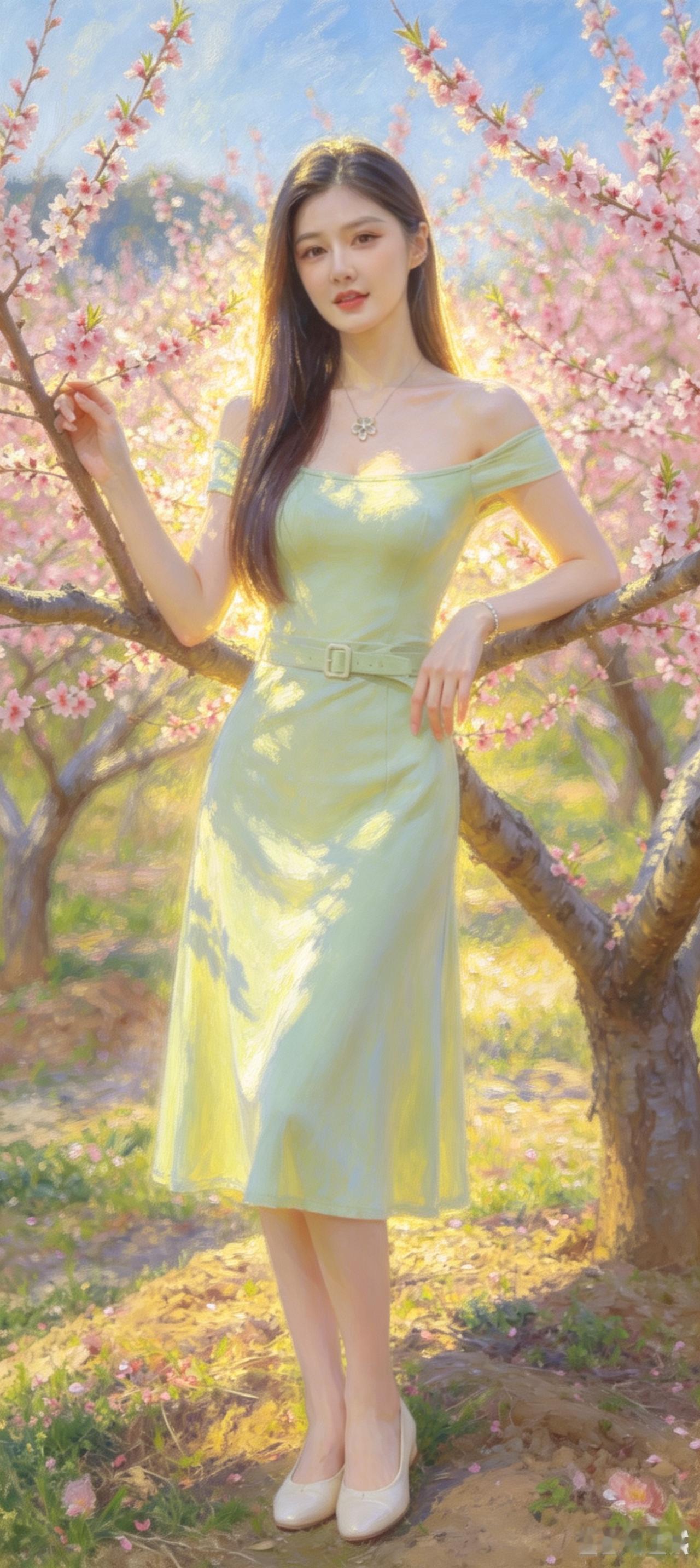 春日浪漫，粉色花海中的清新女神🌸💚