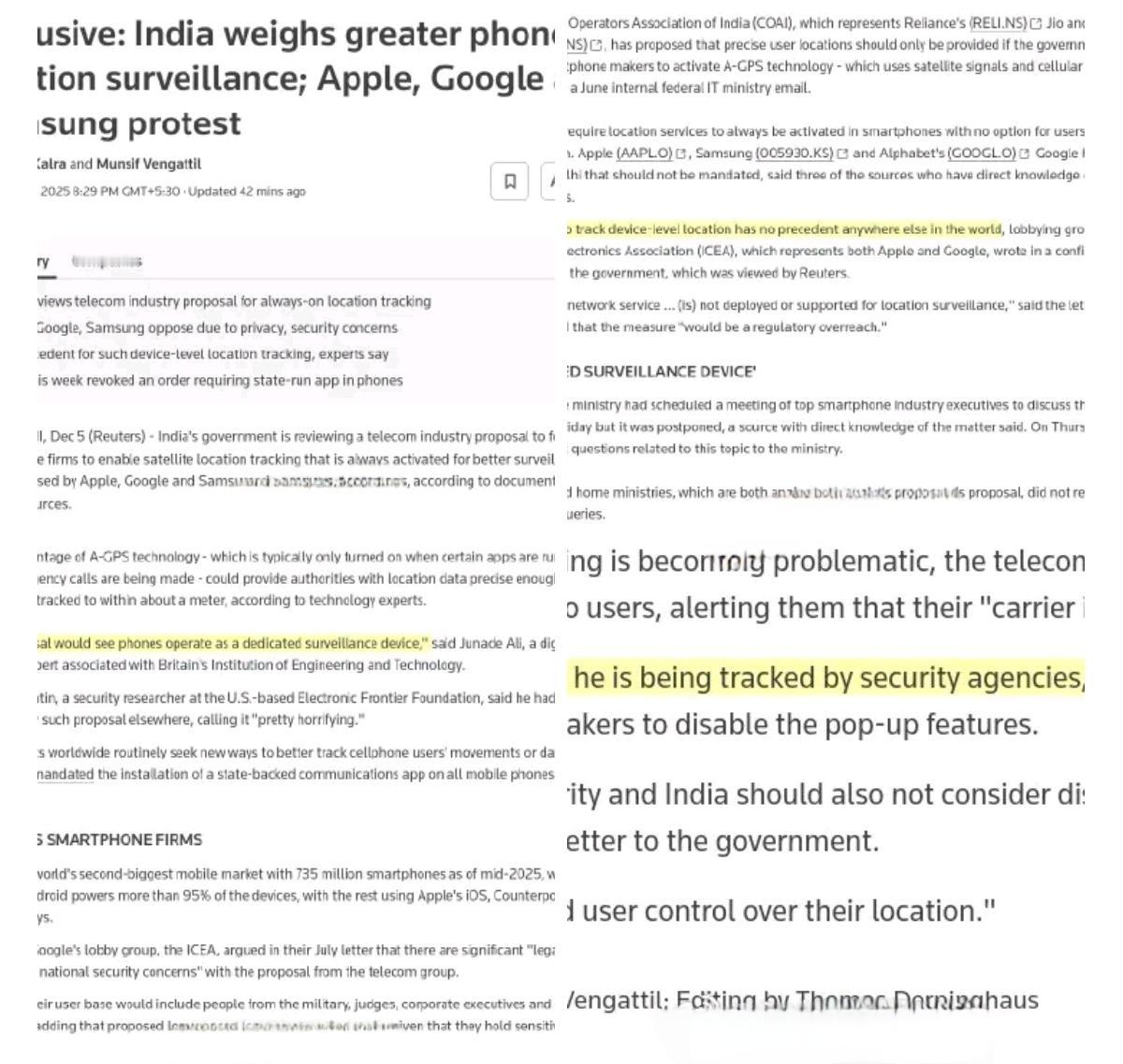 有印度公司推动印度政府使用GPS对公民进行监控。​​​一些希腊媒体报道称，