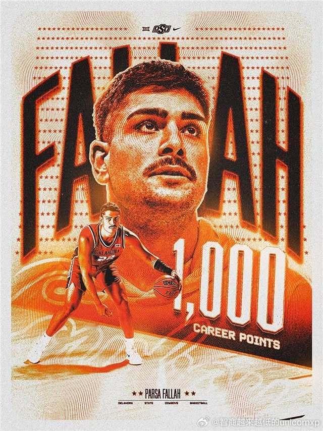 伊朗内线ParsaFallahNCAA生涯总得分超1000分，他是历史上第六