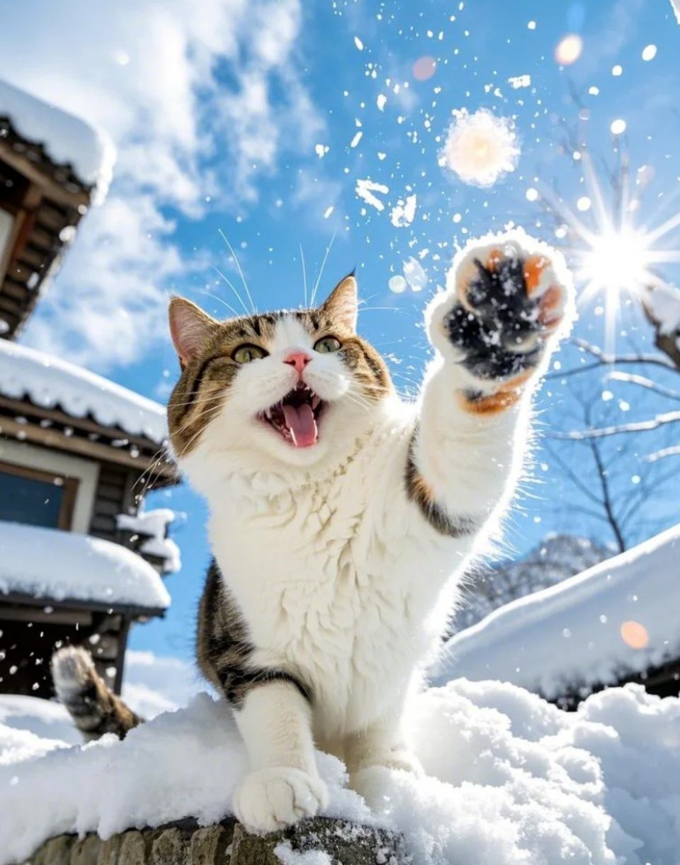 雪地里玩耍的猫咪