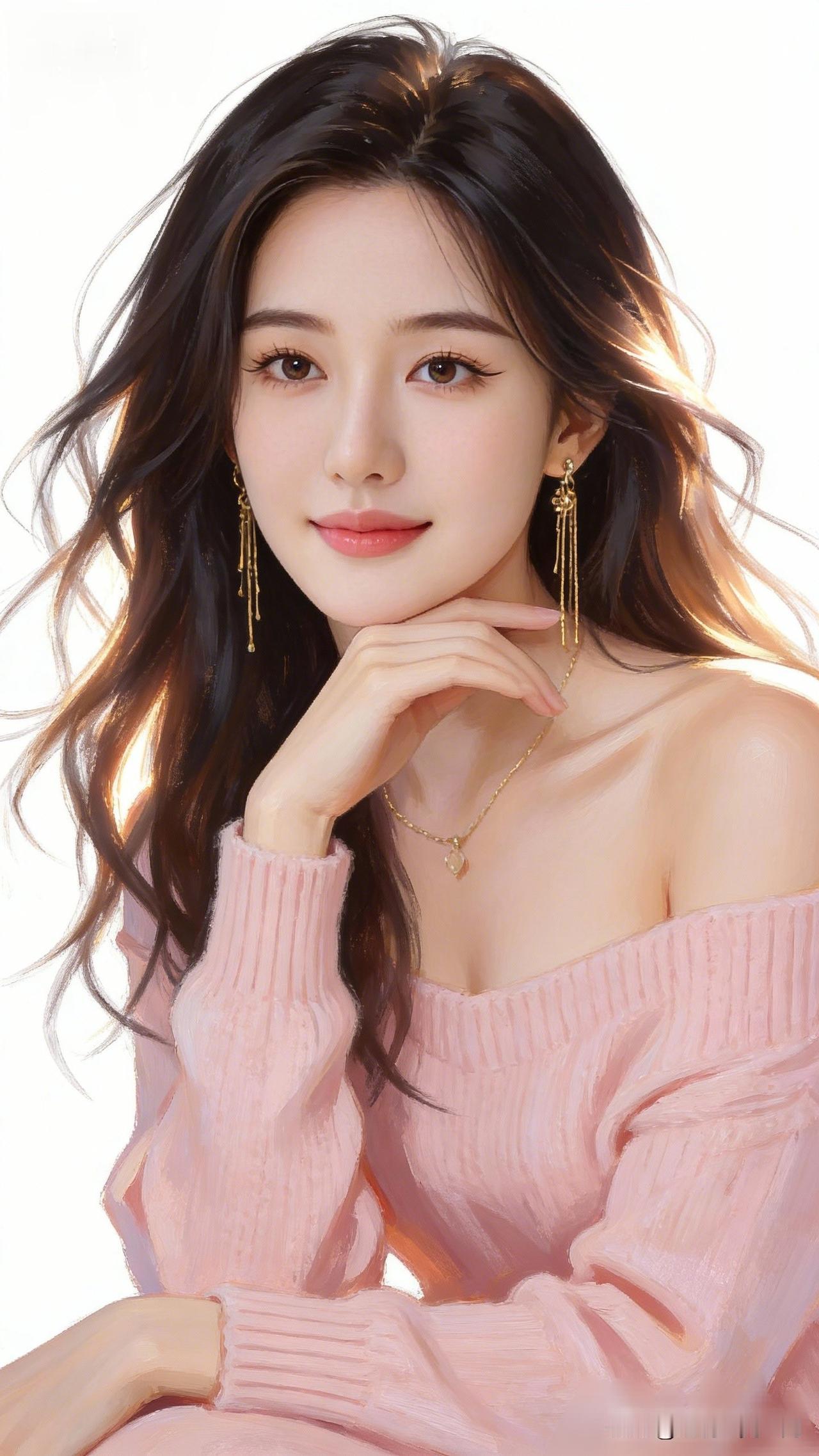 轻纱拂面，笑靥如花。气质穿搭怎么穿才恰到好处?温柔甜美的少女，粉色毛衣搭配金色