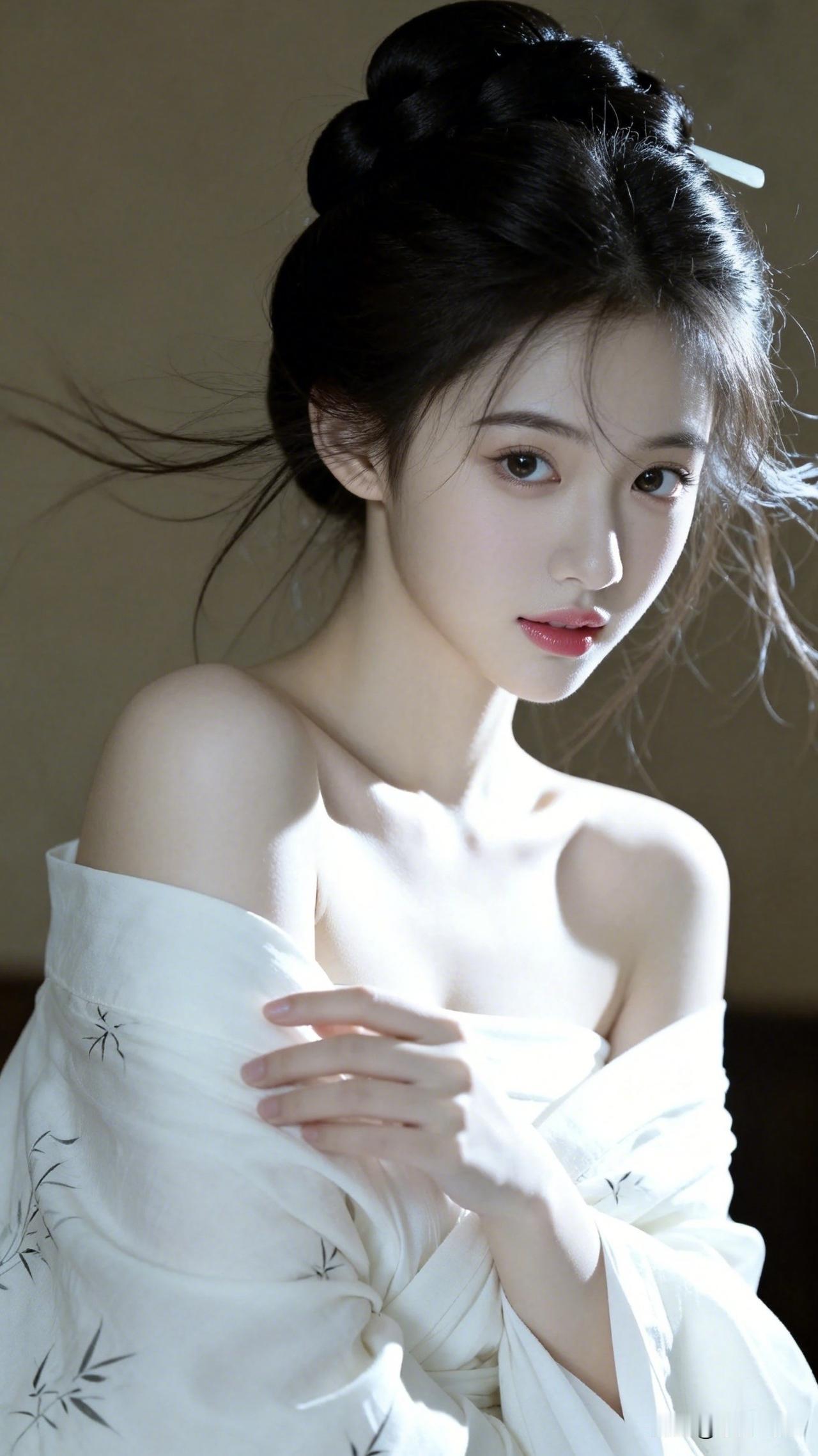 ：有一美人兮，巧笑倩兮，美目盼兮[害羞]。古人云：“朱粉不深匀，闲花淡淡香。细