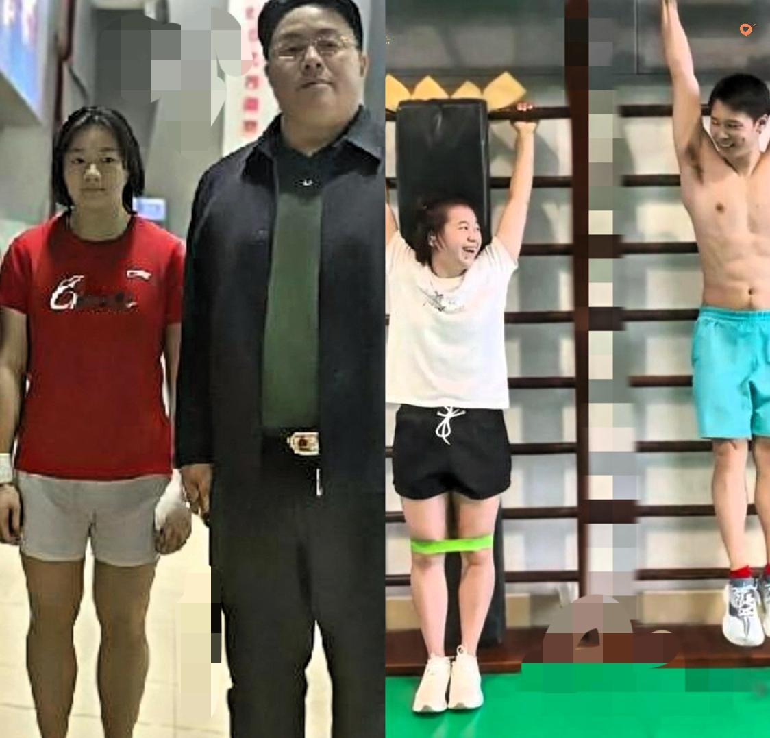 全红婵穿红T恤在游泳馆的合影，离十五运开赛就剩几天，她这阵子是真泡在馆里，