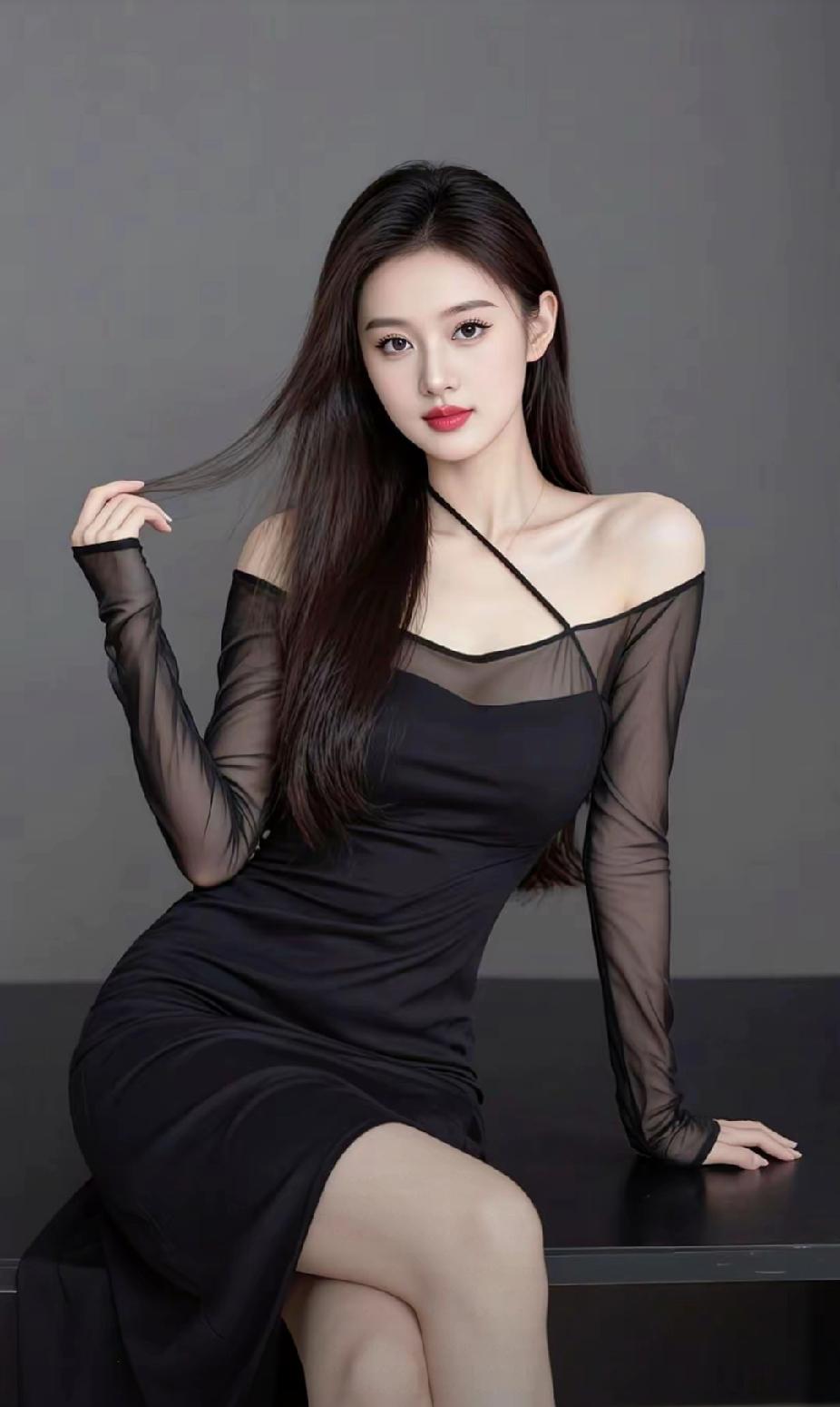 优雅黑裙，气质满满，红唇轻启，魅力无限！