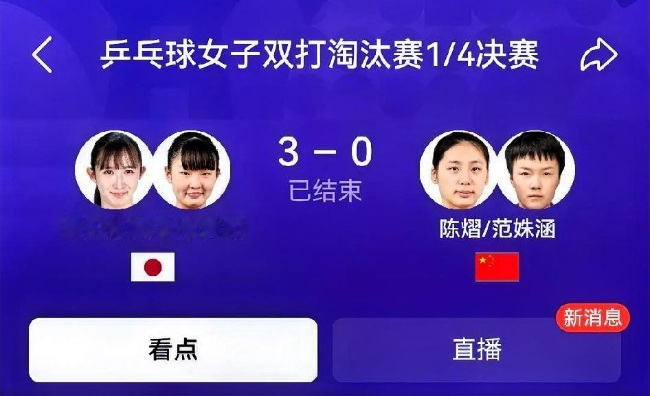 如何看待早田希娜/张本美和3‑0陈熠/范姝涵（亚运会乒乓球女双1/4决赛）