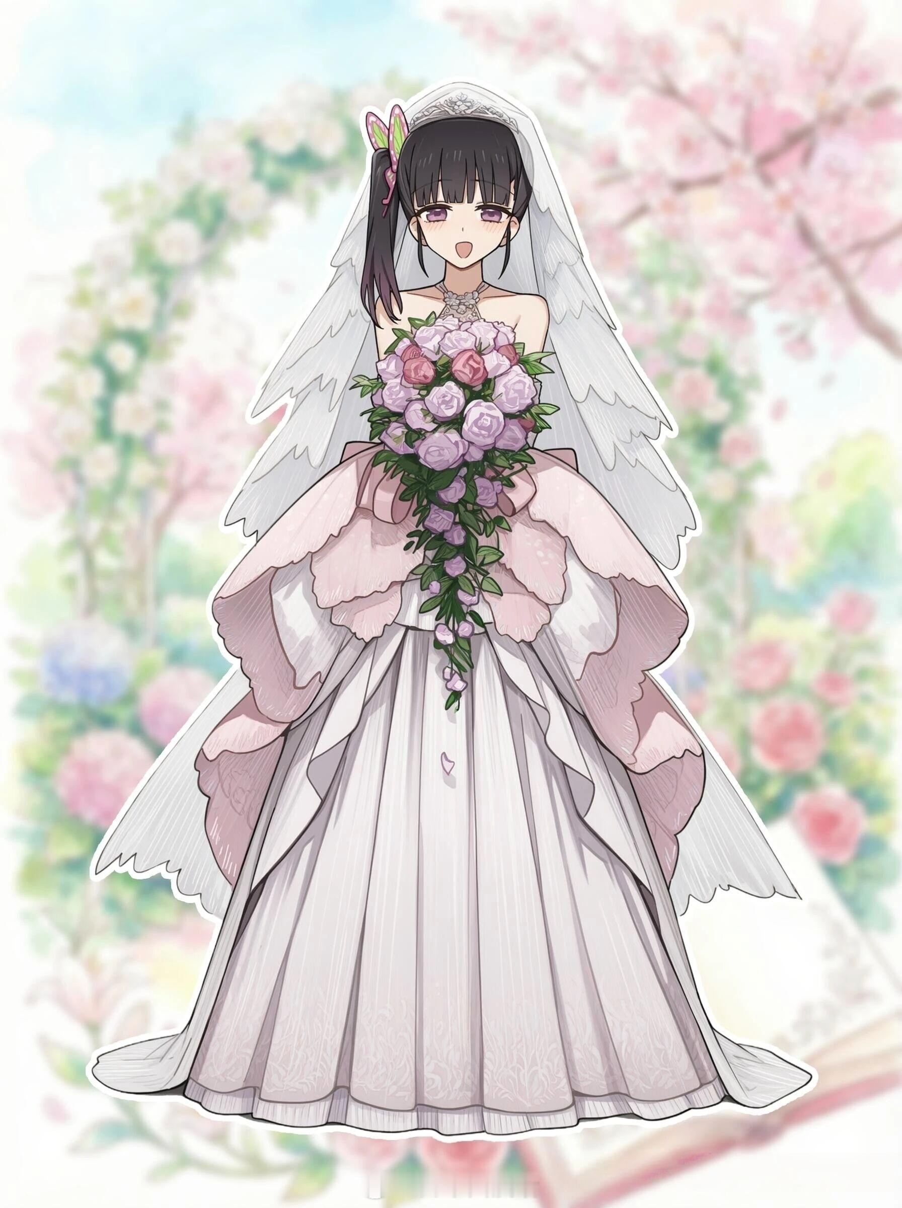 动漫次元新星计划鬼灭之刃花嫁系列立绘，每一个位女性角色的婚纱装扮都是美美的