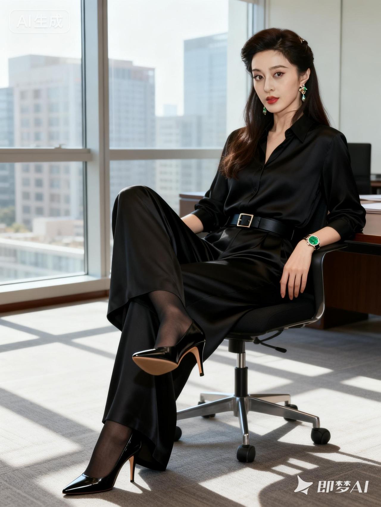 优雅职场风，黑丝高跟鞋，自信满满！