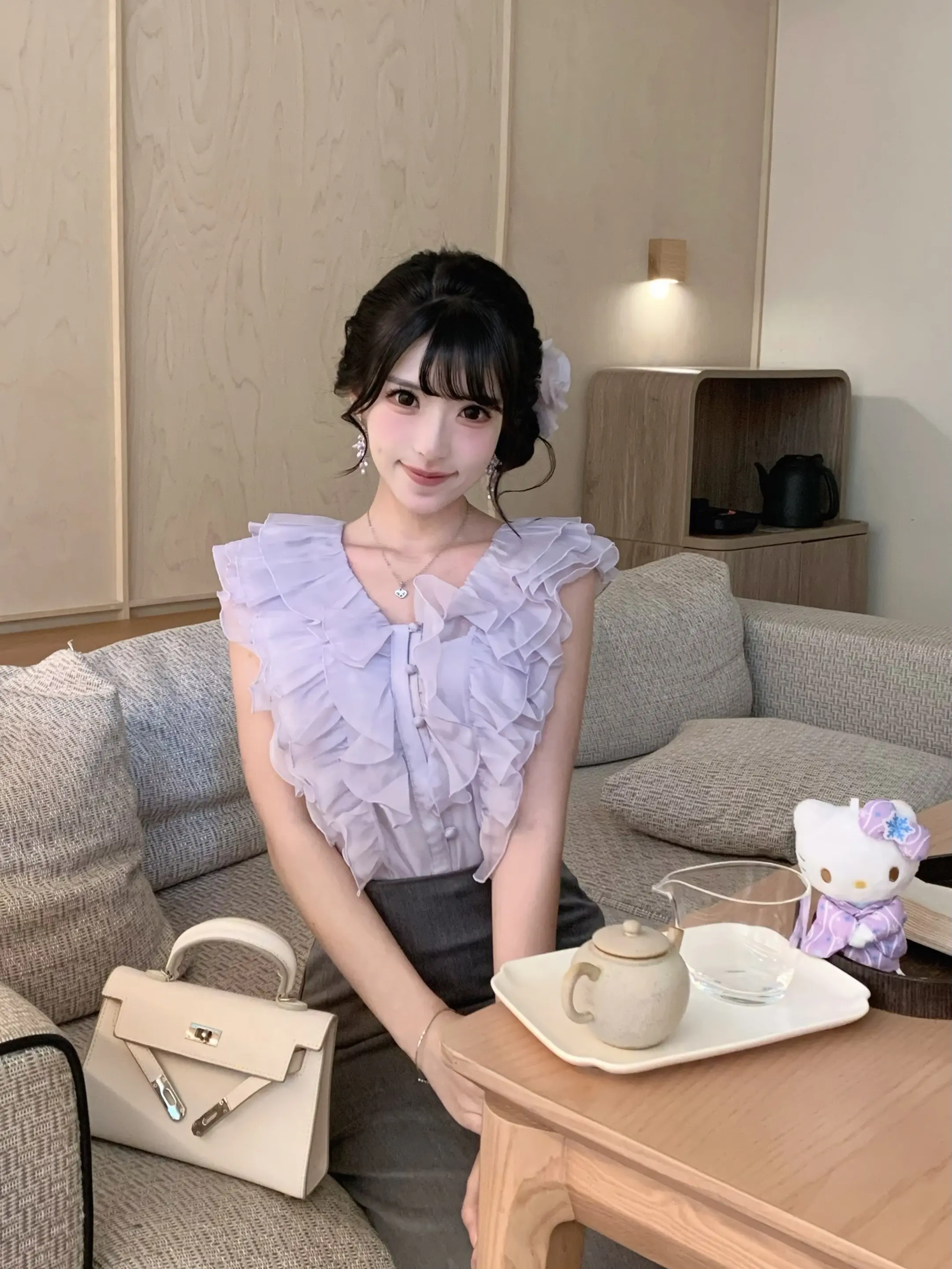 ⁺ ｡♡⃘清楚系好温柔🫧₊˚。紫色浴花上衣太美了吧