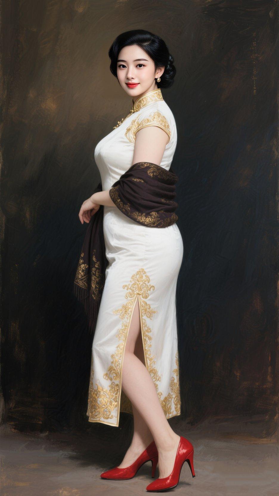 《旗袍》斜襟裁一寸月白，盘扣锁住半阕春词。青花洇过黛色的襟角，是江南