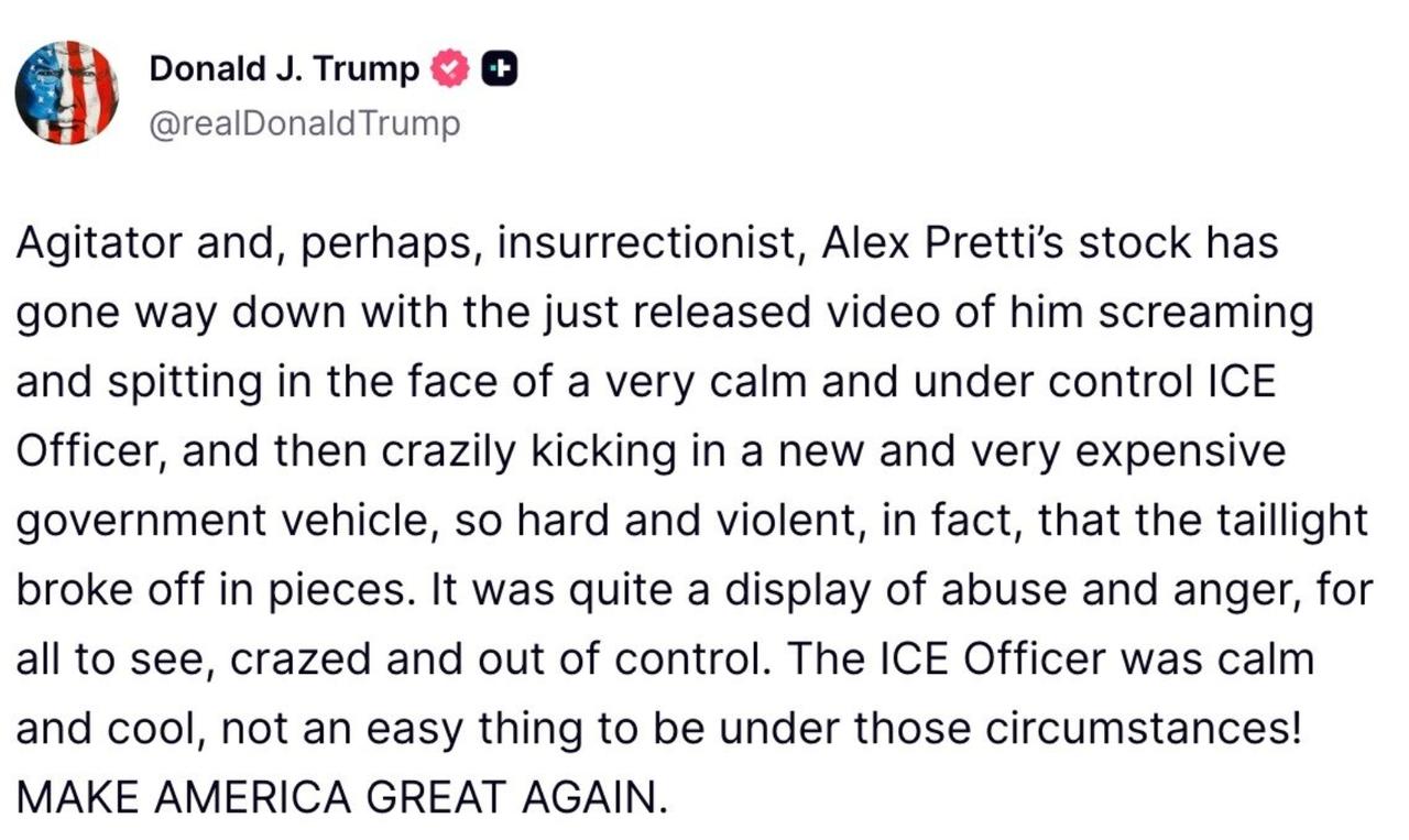 特朗普：煽动者，或许还是叛乱分子，亚历克斯·普雷蒂的形象随着刚刚发布的视频而大幅