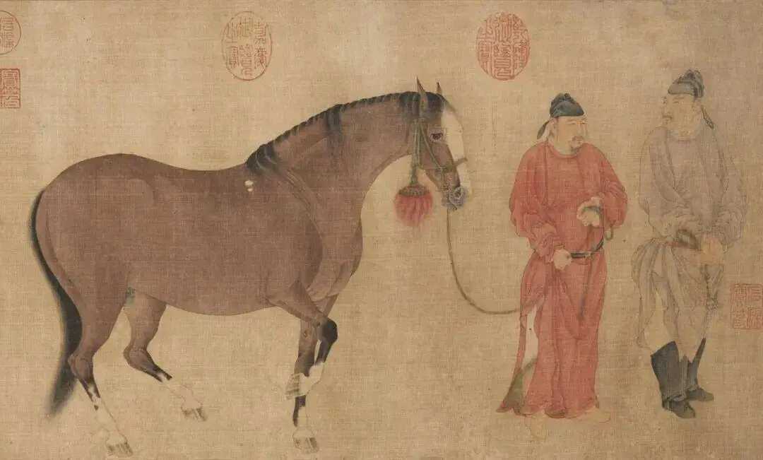 元任仁发《三骏图》。任仁发（1254—1327年），字子明，号月山道人，其先