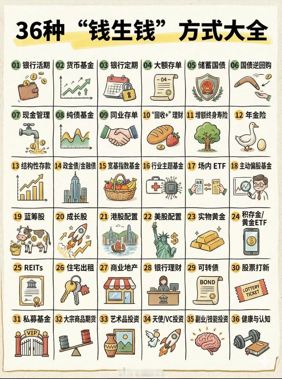 搞钱方式大全：36种钱生钱的方式。