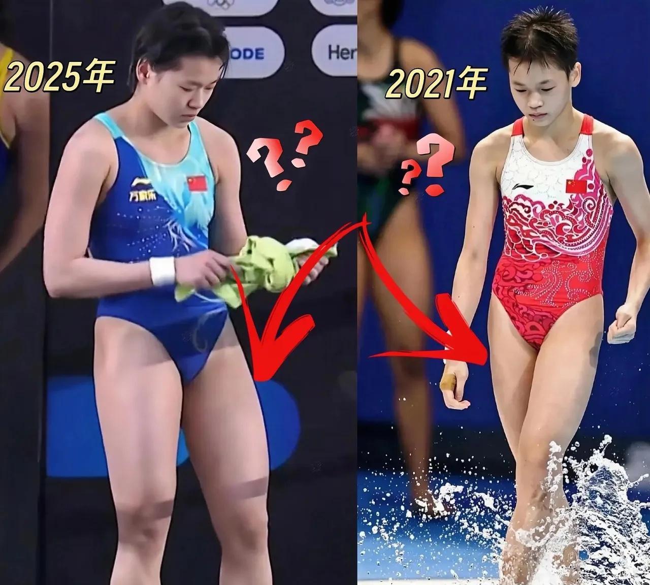 真不能怪全红婵克服不了生长发育这是2021年和2025年的体型差异，视觉上的变