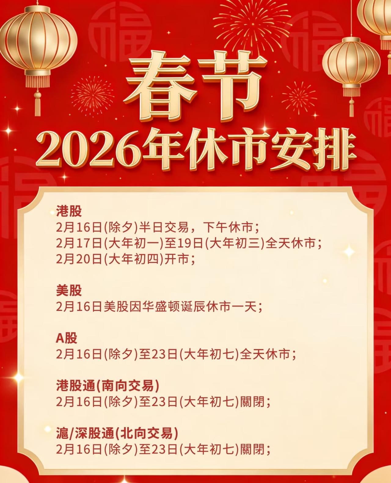 港股、美股、A股2026春节休市安排。大家说说能不能持有黄金和白银基金过年