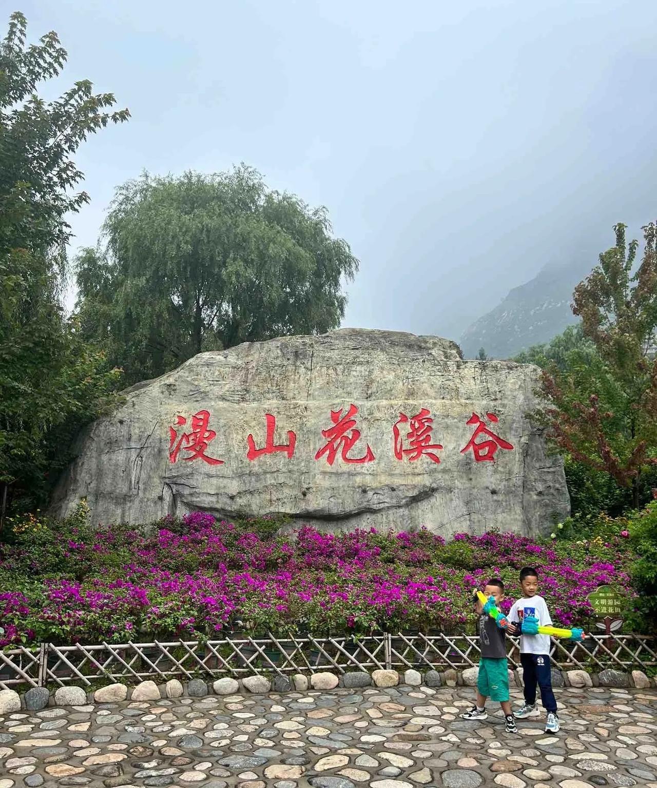 夏日避暑好地方，漫山花溪谷。景区内青山环抱，溪流潺潺，脚下溪水时而化作瀑布飞溅