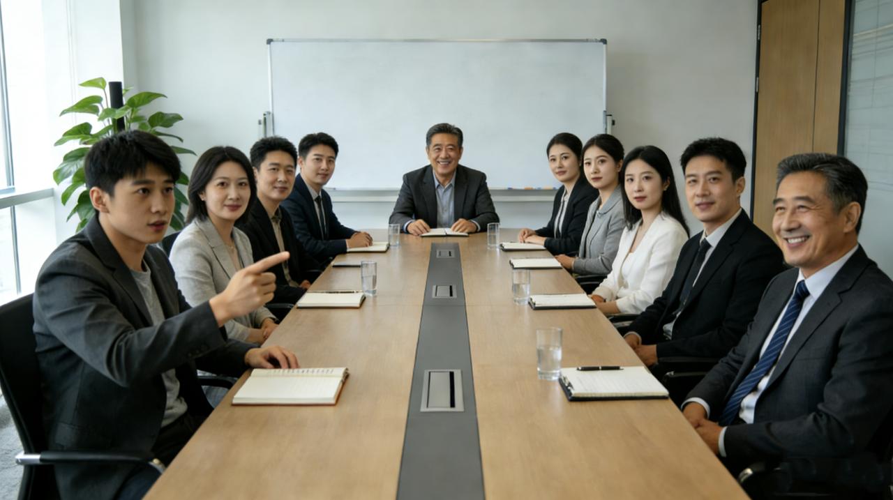 周五下午，领导召集全员开“头脑风暴会”，主题是“如何提升团队效率”。会议室白板