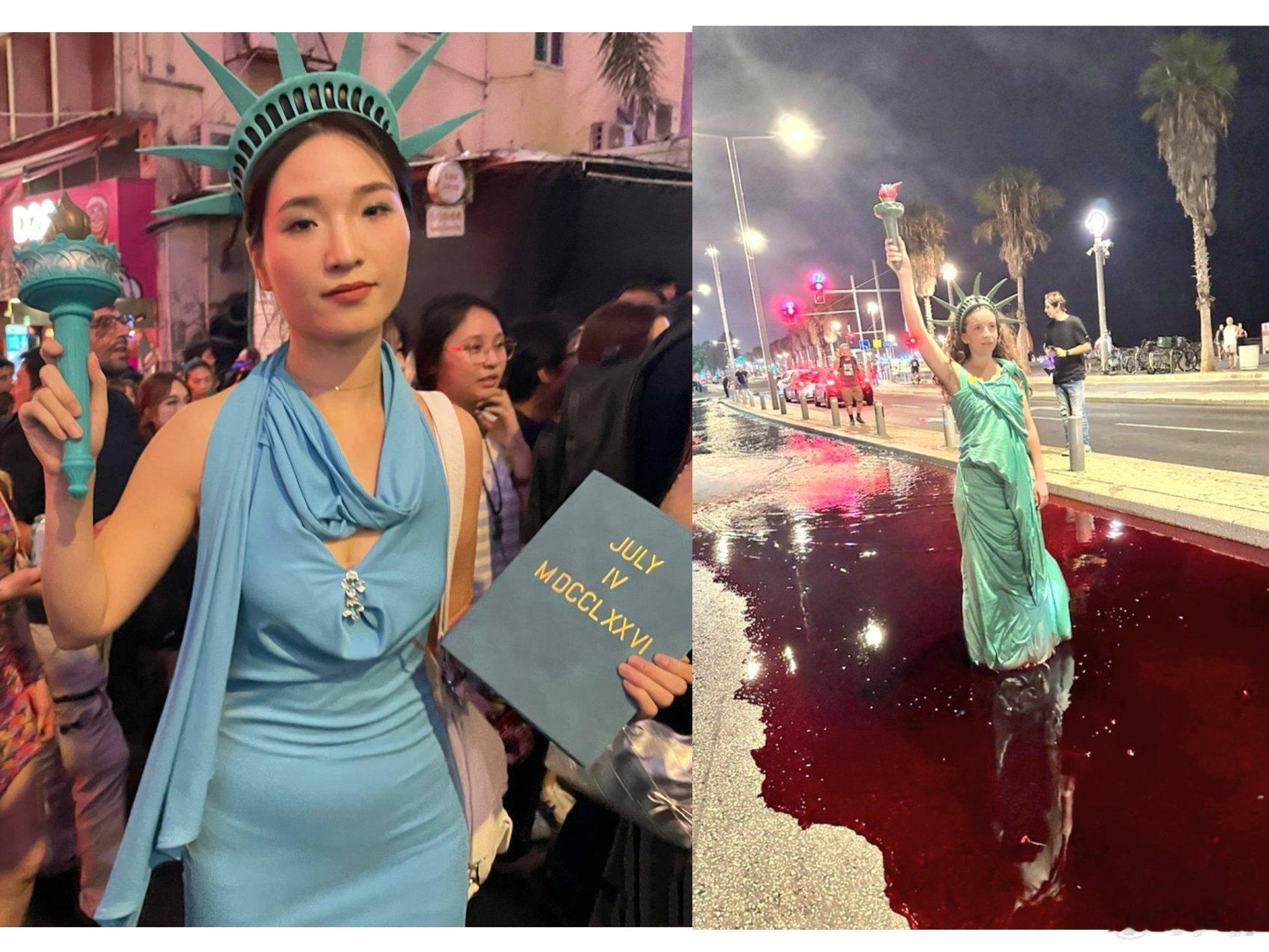 中国香港VS美国万圣节“自由女神”Cosplay对比。​​​