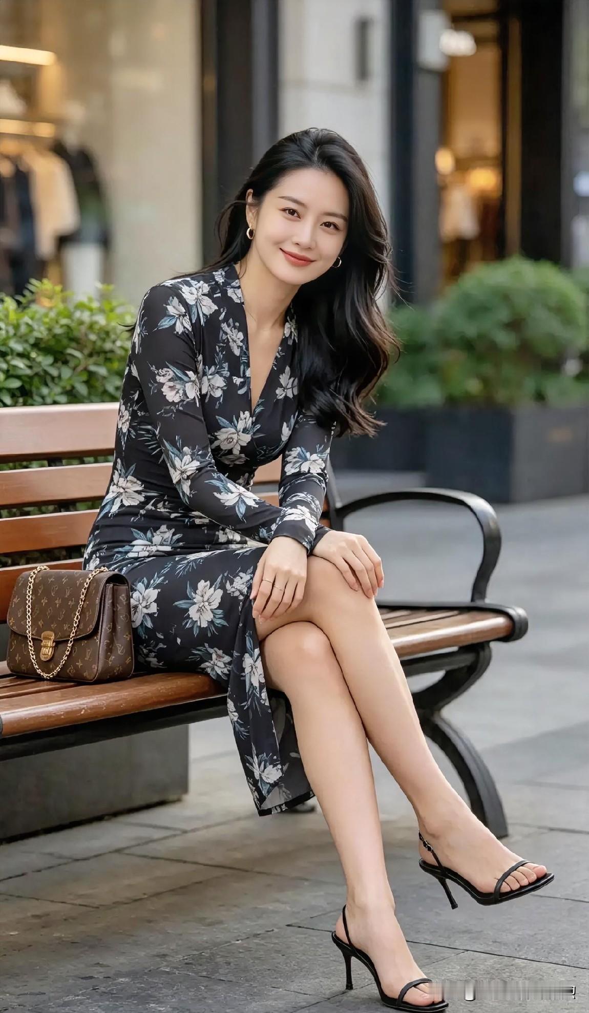 【现代散文诗】街角长椅，繁花裙影静栖。她笑意温婉，黑丝如夜绽白梅，高跟鞋轻点