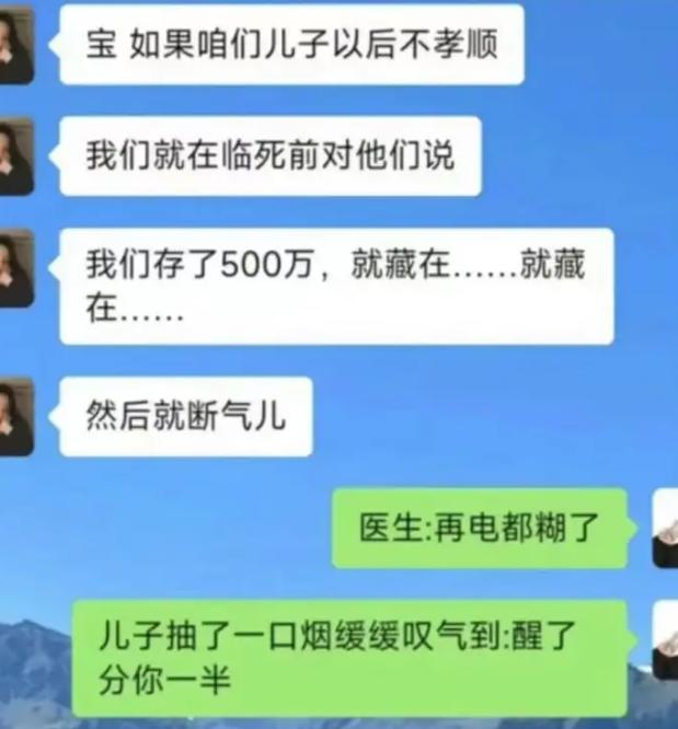 夫妻俩躺床上琢磨防不孝大计，越想越觉得得留后手。说等以后老了，要是儿子不孝顺